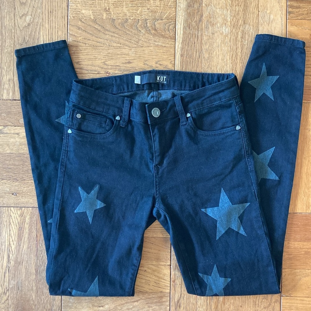 KUT from the kloth Mia toothpick skinny jeans, never worn, black with stars, 2